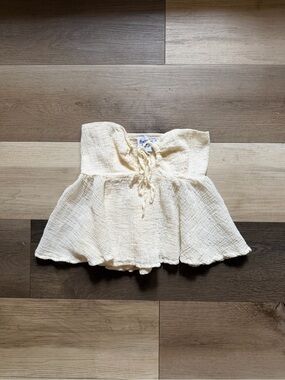 Princess Polly Cream Smocked Skirted Bottom with Front Tie Size 8